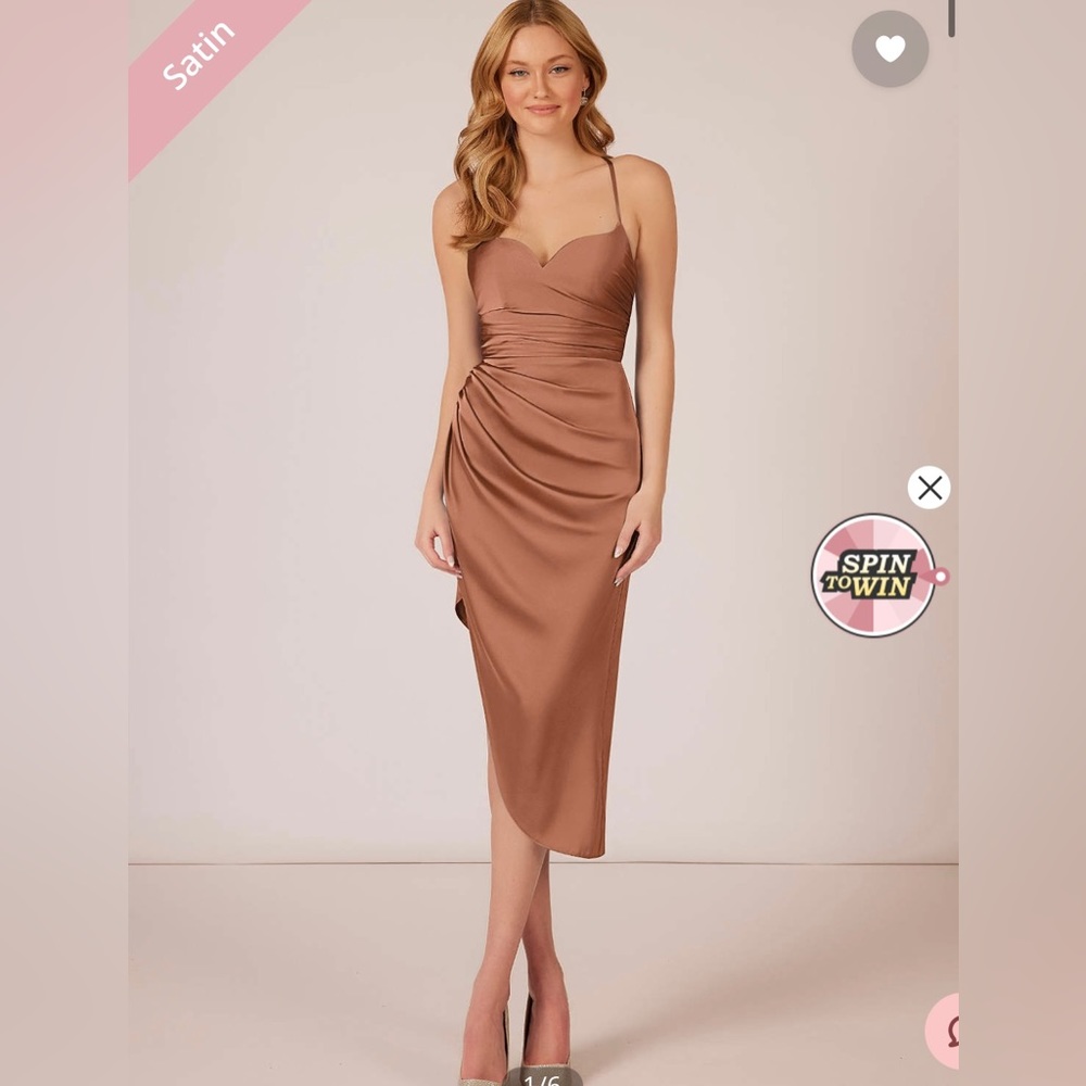 AZAZIE SIERRA
Mermaid Pleated Stretch Satin Midi Length Dress Bronze